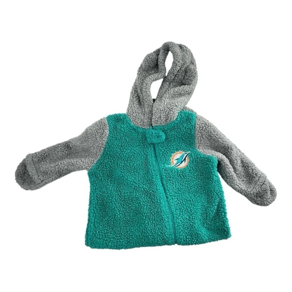 Infant Aqua/Gray NFL Miami Dolphins Game Nap Teddy Fleece Full-Zip Sleeper